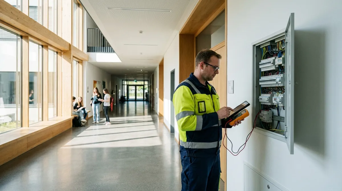 Elektroprüfung eines Verteilerschranks in einem öffentlichen Gebäude im Kreis Borken